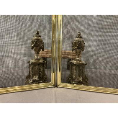 Pare feu de cheminée ancien en laiton d'époque 19 ème Louis Philippe