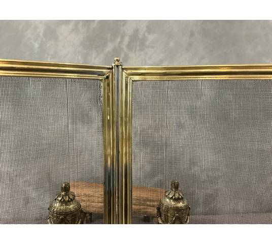 Pare feu de cheminée ancien en laiton d'époque 19 ème Louis Philippe