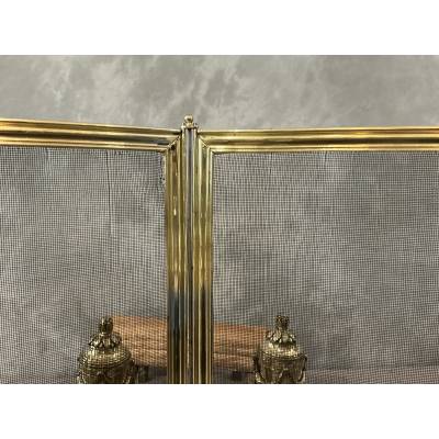 Pare feu de cheminée ancien en laiton d'époque 19 ème Louis Philippe