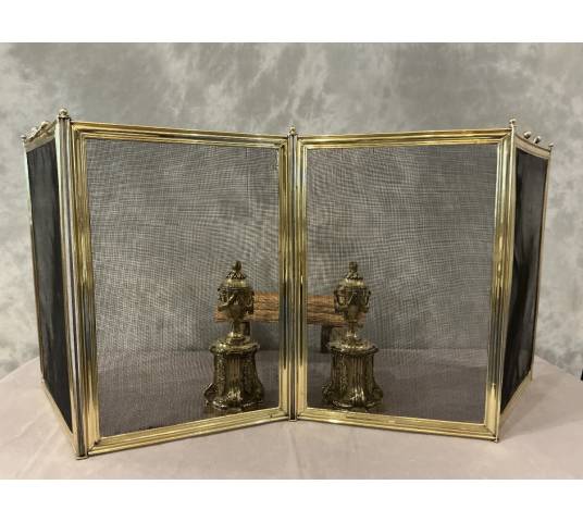 Pare feu de cheminée ancien en laiton d'époque 19 ème Louis Philippe