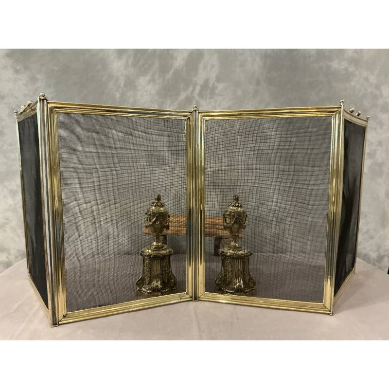 Pare feu de cheminée ancien en laiton d'époque 19 ème Louis Philippe