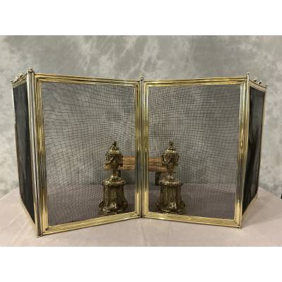 Pare feu de cheminée ancien en laiton d'époque 19 ème Louis Philippe