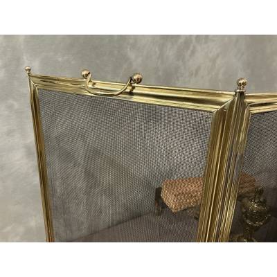 Pare feu de cheminée ancien en laiton d'époque 19 ème Louis Philippe