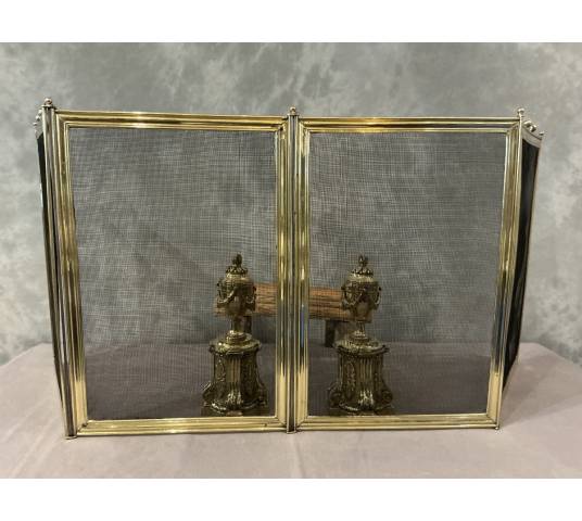 Pare feu de cheminée ancien en laiton d'époque 19 ème Louis Philippe