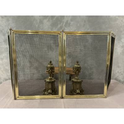 Pare feu de cheminée ancien en laiton d'époque 19 ème Louis Philippe