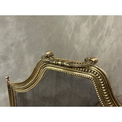 Pare feu de cheminée en laiton d'époque 19 ème de style Louis XVI