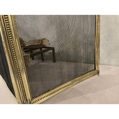 Pare feu de cheminée en laiton d'époque 19 ème de style Louis XVI