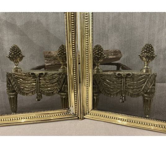 Pare feu de cheminée en laiton d'époque 19 ème de style Louis XVI