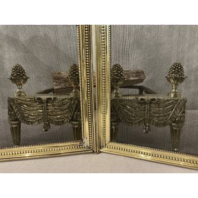 Pare feu de cheminée en laiton d'époque 19 ème de style Louis XVI