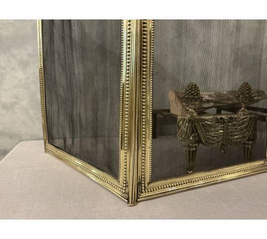 Pare feu de cheminée en laiton d'époque 19 ème de style Louis XVI
