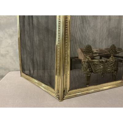 Pare feu de cheminée en laiton d'époque 19 ème de style Louis XVI