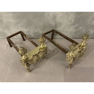 Pair of bronze and brass andirons from the 18th century