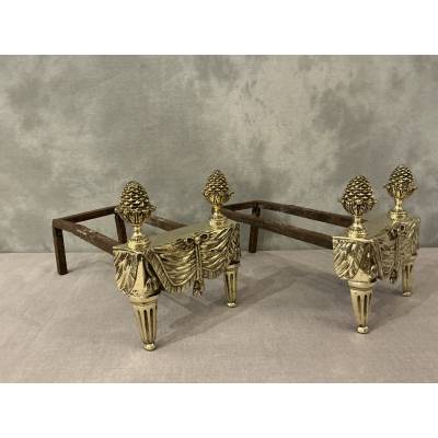 Pair of bronze and brass andirons from the 18th century