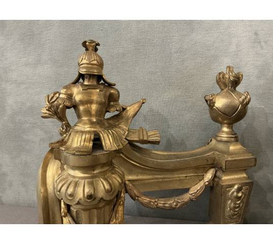 Paire de chenets en bronze doré d'époque fin 18 ème