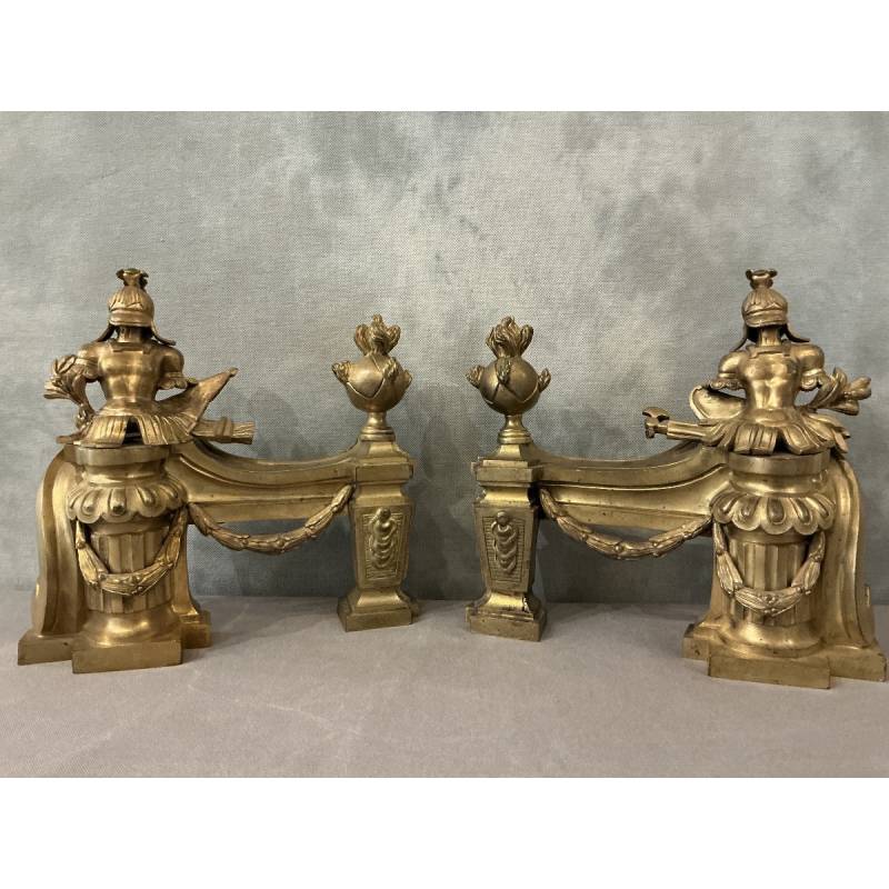 Pair of gilt bronze andirons from the late 18th century
