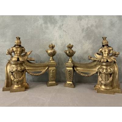 Pair of gilt bronze andirons from the late 18th century