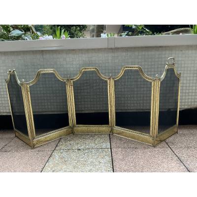Large antique brass fireplace screen from the 19th century