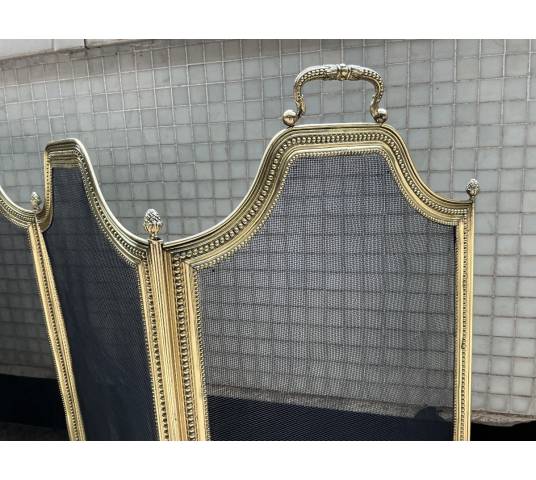 Large antique brass fireplace screen from the 19th century
