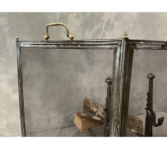 Petit pare feu de cheminée ancien en fer d'époque 19 ème
