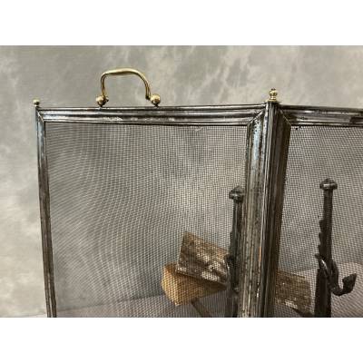 Petit pare feu de cheminée ancien en fer d'époque 19 ème