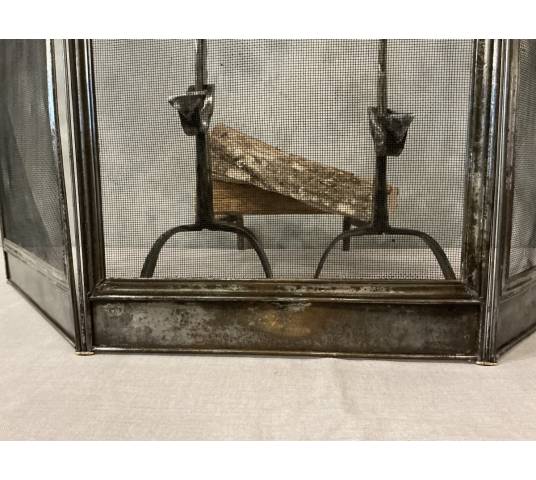 Petit pare feu de cheminée ancien en fer d'époque 19 ème