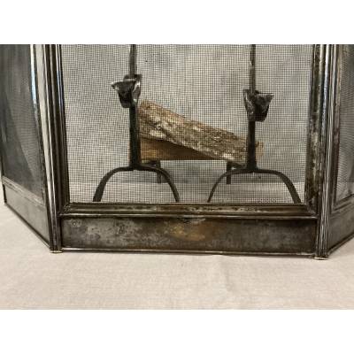 Petit pare feu de cheminée ancien en fer d'époque 19 ème