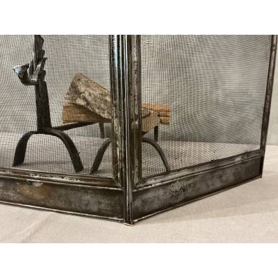 Petit pare feu de cheminée ancien en fer d'époque 19 ème