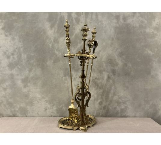 Beau serviteur de cheminée en bronze et laiton d'époque 19 ème