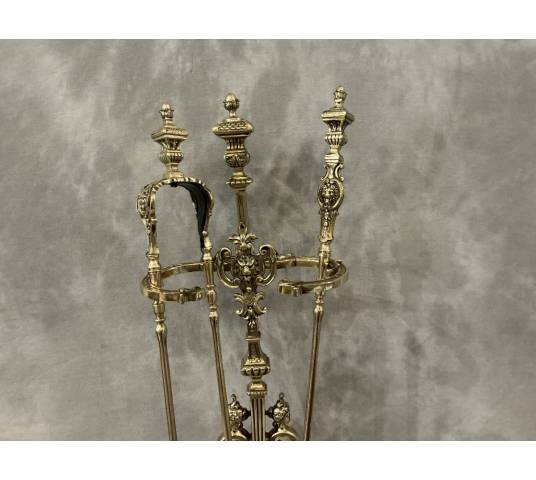 Beau serviteur de cheminée en bronze et laiton d'époque 19 ème