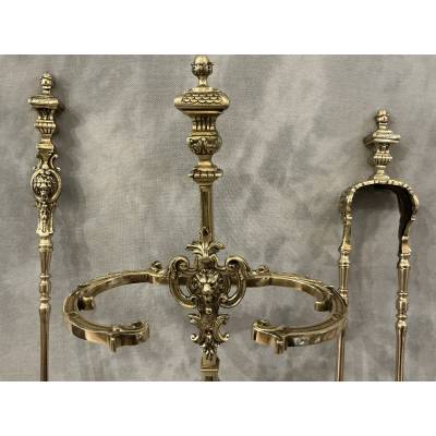 Beau serviteur de cheminée en bronze et laiton d'époque 19 ème