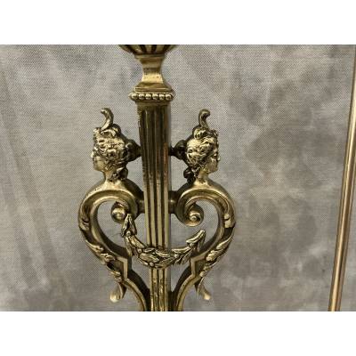 Beau serviteur de cheminée en bronze et laiton d'époque 19 ème