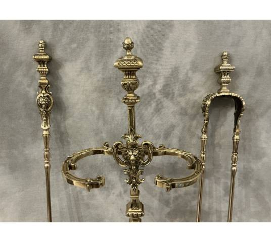 Beau serviteur de cheminée en bronze et laiton d'époque 19 ème