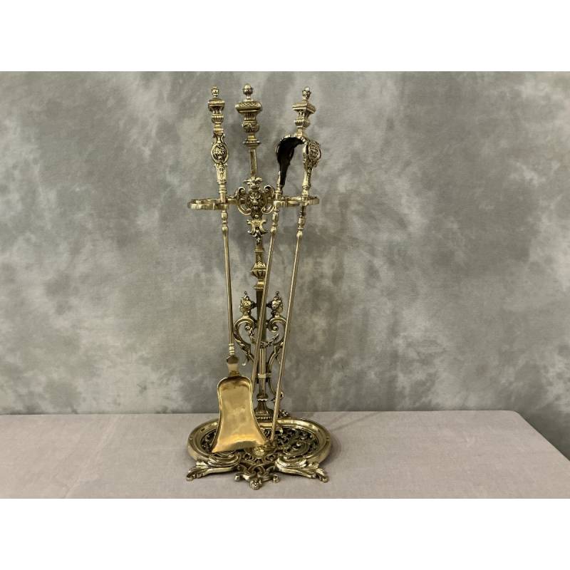 Beautiful 19th-century bronze and brass fireplace set