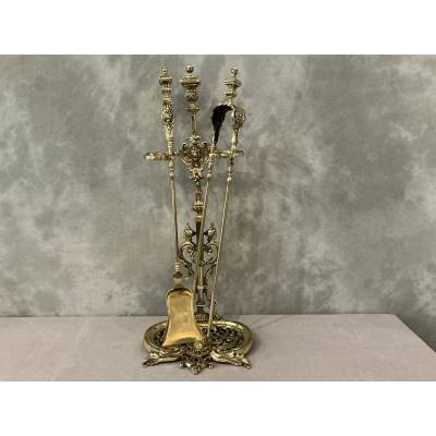 Beautiful 19th-century bronze and brass fireplace set