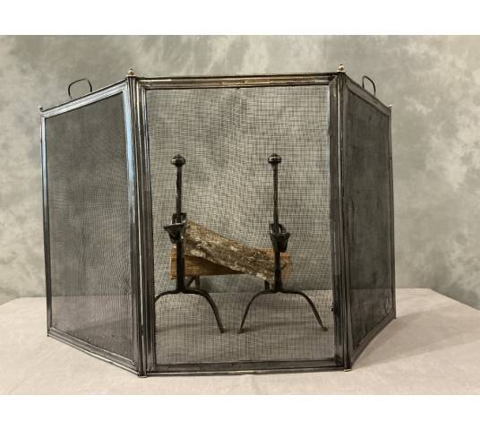 Petit pare feu de cheminée ancien en fer d'époque 19 ème
