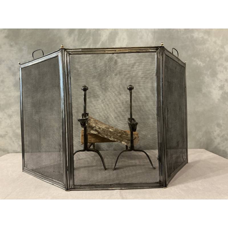Petit pare feu de cheminée ancien en fer d'époque 19 ème
