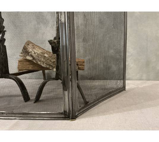 Petit pare feu de cheminée ancien en fer d'époque 19 ème