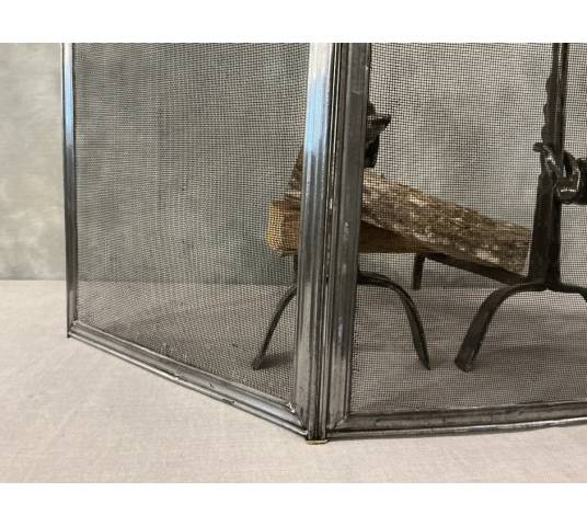 Small antique iron fireplace screen from the 19th century