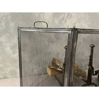 Petit pare feu de cheminée ancien en fer d'époque 19 ème