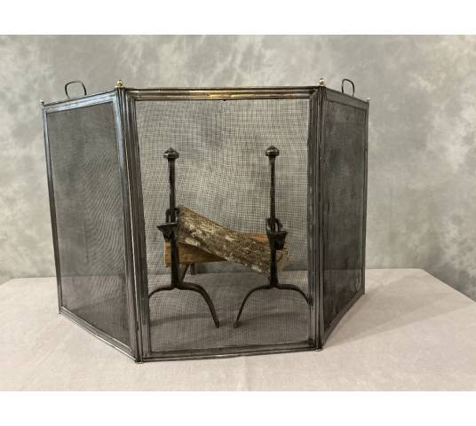 Petit pare feu de cheminée ancien en fer d'époque 19 ème