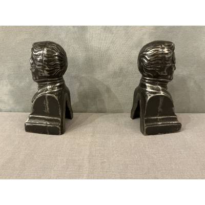 Paire de serres livres anciens en fonte d'époque 19 ème