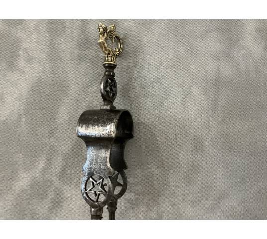 Beautiful large iron and bronze tongs from the 19th-century Directoire period