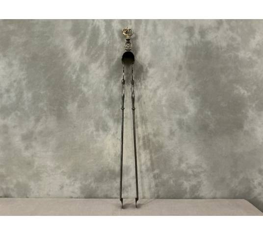 Beautiful large iron and bronze tongs from the 19th-century Directoire period
