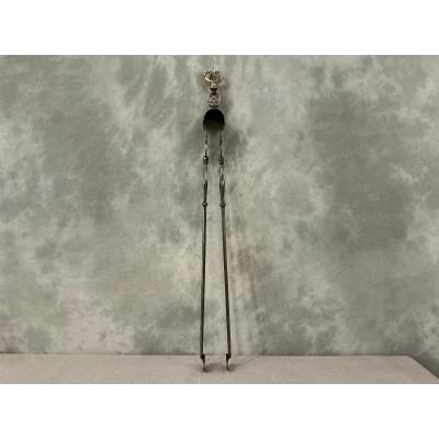 Beautiful large iron and bronze tongs from the 19th-century Directoire period
