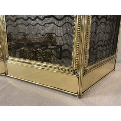Pare feu de cheminée ancien en laiton d'époque 19 ème Louis xvi