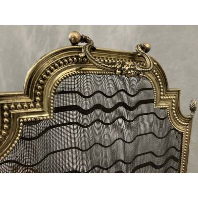 Pare feu de cheminée ancien en laiton d'époque 19 ème Louis xvi