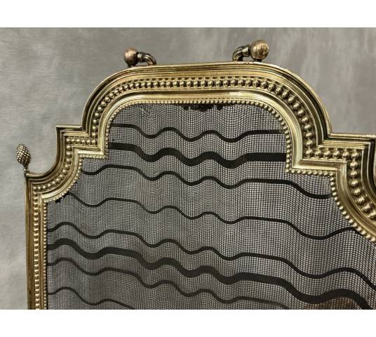 Pare feu de cheminée ancien en laiton d'époque 19 ème Louis xvi