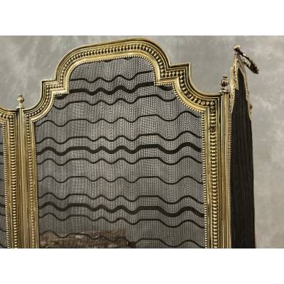 Pare feu de cheminée ancien en laiton d'époque 19 ème Louis xvi