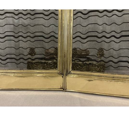 Pare feu de cheminée ancien en laiton d'époque 19 ème Louis xvi