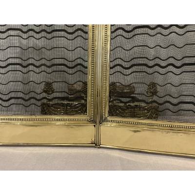 Pare feu de cheminée ancien en laiton d'époque 19 ème Louis xvi